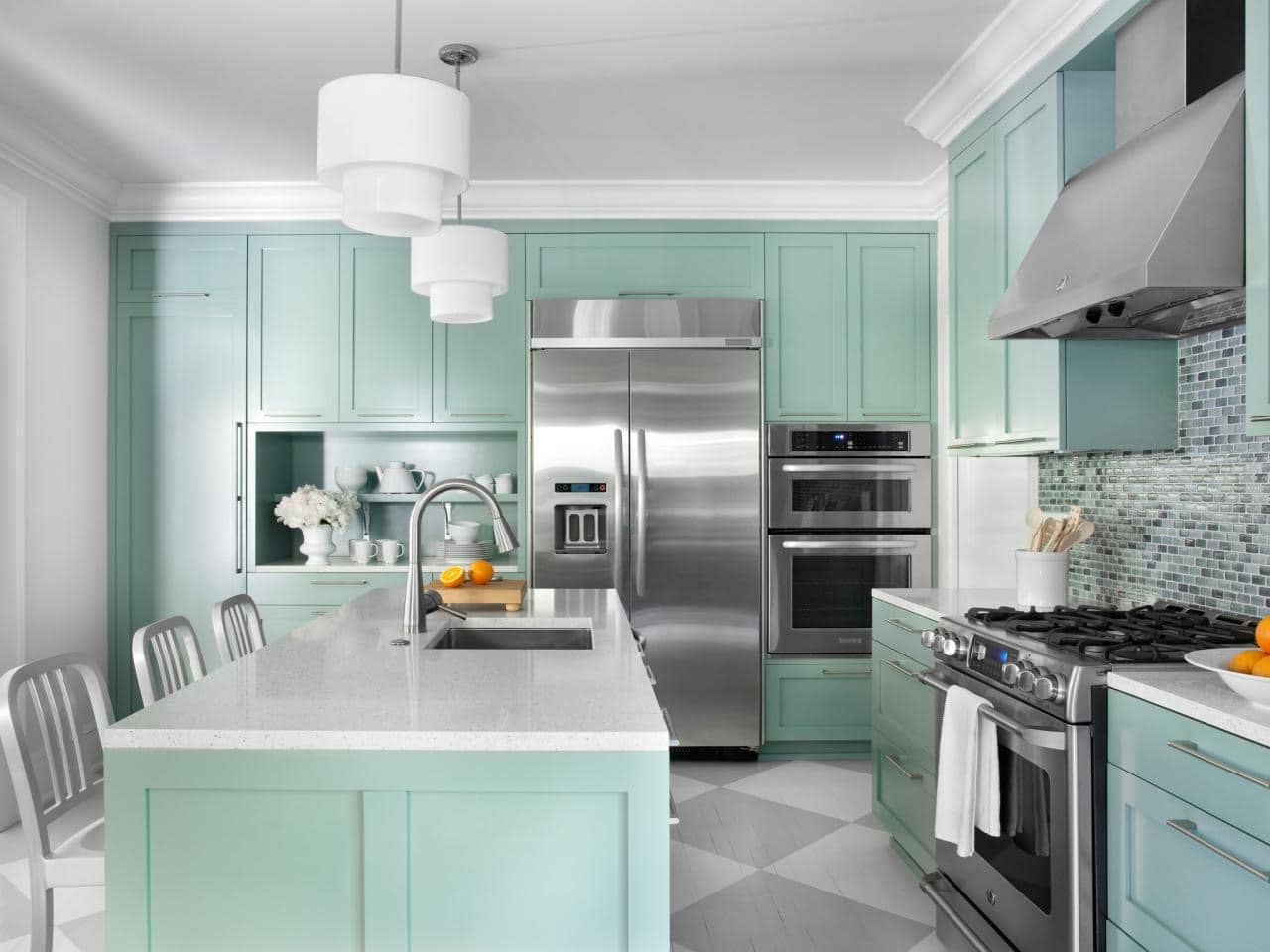 cat dapur warna hijau tosca muda